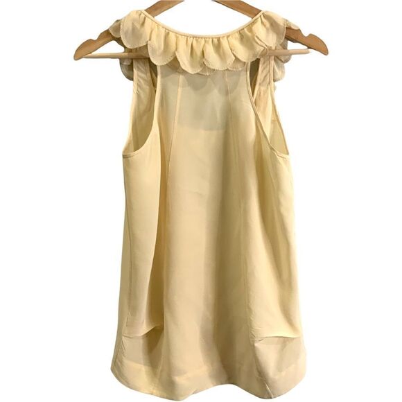 ARITZIA Wilfred 100% Silk Ruffle Neck Pale Yellow Sleeveless Top Sz XS - Picture 4 of 10